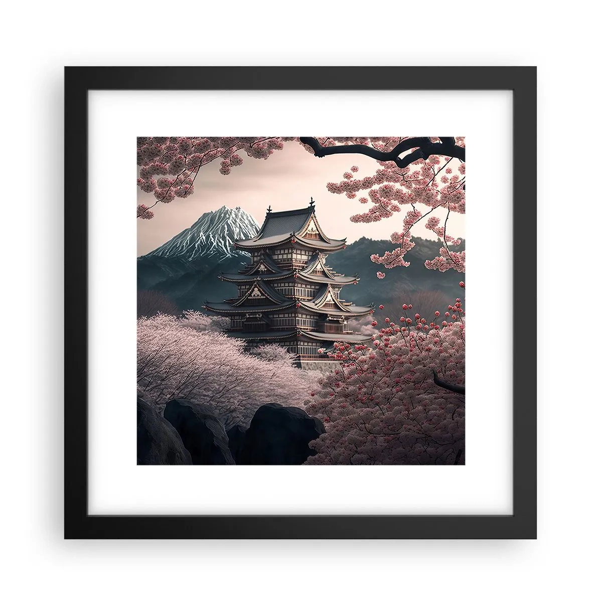 Affiche dans un cadre noir - Poster - Le pays des cerisiers en fleurs - 30x30 cm