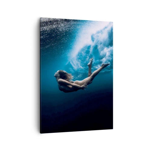 Impression sur toile - Image sur toile - Prise de vue sous-marine avec une femme et des bulles d'air - 50x70cm - Sirène moderne - Décoration murale moderne pour le salon et la chambre ARTTOR