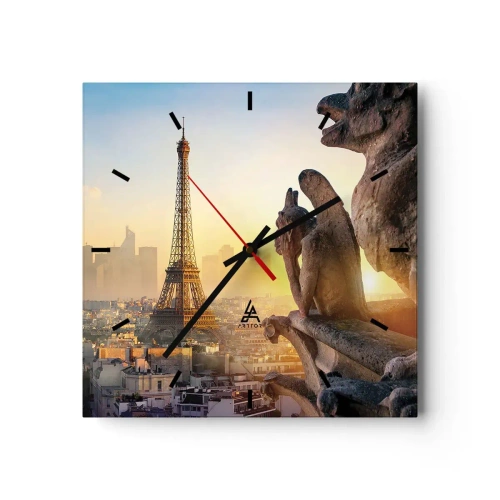 Horloge murale - Pendule murale - Vue de la Tour Eiffel avec des gargouilles en arrière-plan - 30x30cm - Tellement de choses ont changés... - Décoration murale moderne pour le salon et la chambre ARTTOR