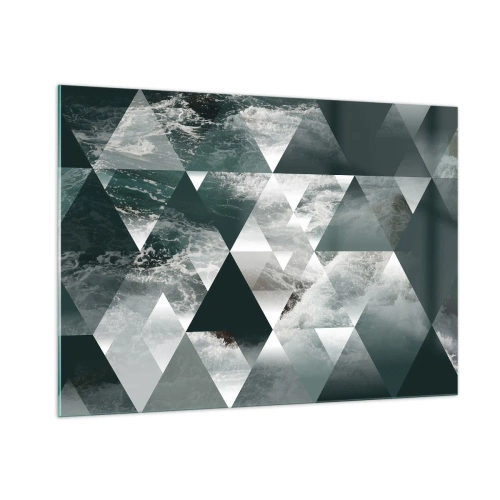 Impression sur verre - Image sur verre - Composition abstraite de triangles avec un motif de vagues d'eau - 100x70cm - Point de vue de cristal - Décoration murale moderne pour le salon et la chambre ARTTOR