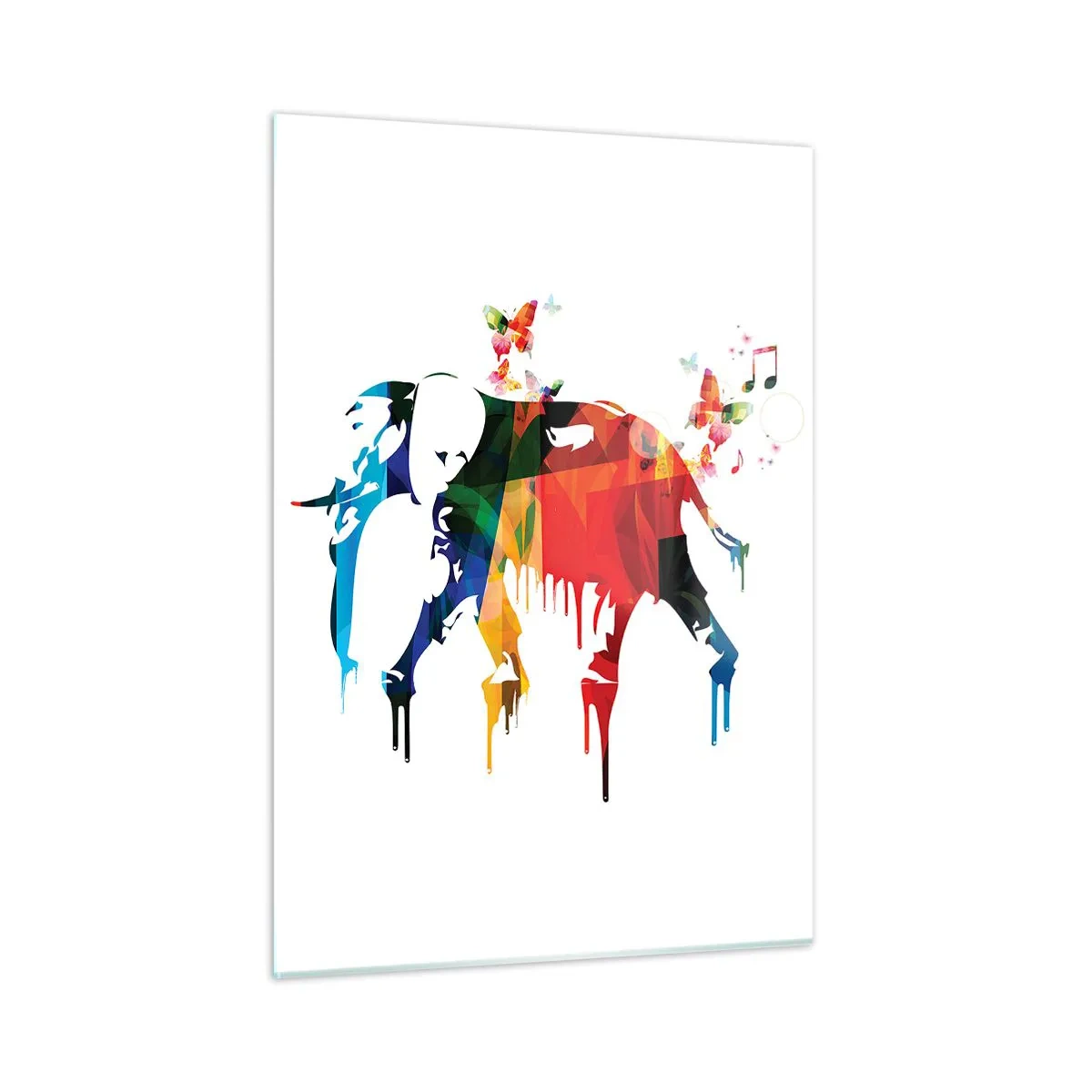 Impression sur verre - Image sur verre - Éléphant coloré dans un style aquarelle moderne - 50x70cm - Tout le monde peut danser - Décoration murale moderne pour le salon et la chambre ARTTOR