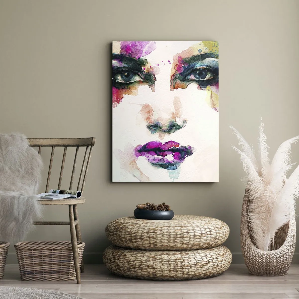 Impression sur toile - Image sur toile - Portrait abstrait d'une femme aux couleurs intenses - 70x100cm - Un portrait peint avec un arc-en-ciel - Décoration murale moderne pour le salon et la chambre ARTTOR