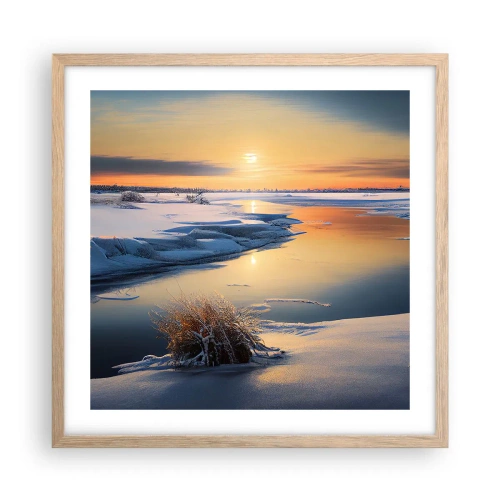 Affiche dans un chêne clair - Poster - Coucher de soleil d'hiver - 50x50 cm