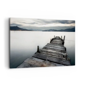 Impression sur toile - Image sur toile - Un pont en bois menant vers un lac tranquille - 100x70cm - Immergez-vous dans la paix - Décoration murale moderne pour le salon et la chambre ARTTOR
