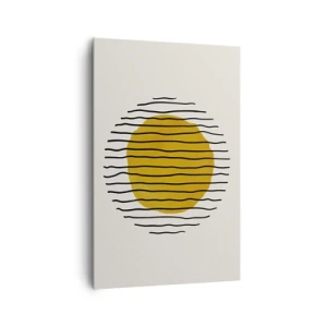 Impression sur toile - Image sur toile - Un motif minimaliste avec un cercle jaune et des lignes noires. - 80x120cm - Abstraction tremblante de chaleur - Décoration murale moderne pour le salon et la chambre ARTTOR