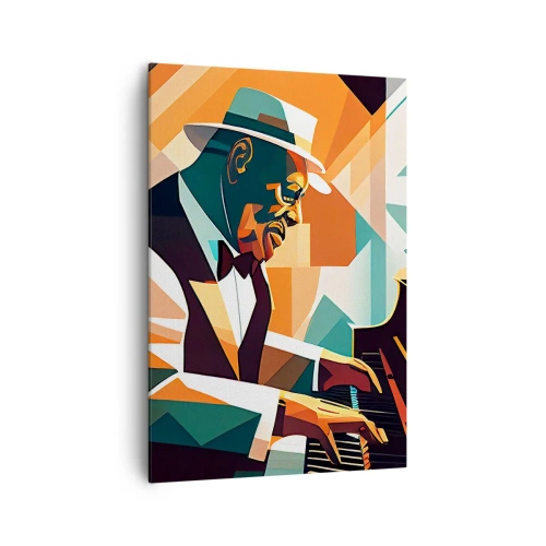Impression sur toile - Image sur toile - Musicien abstrait jouant du piano dans des couleurs chaudes. - 70x100cm - C’est tout le jazz - Décoration murale moderne pour le salon et la chambre ARTTOR
