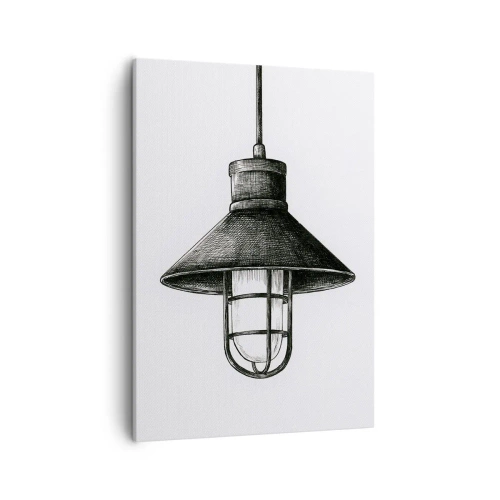 Impression sur toile - Image sur toile - Dessin d'une lampe suspendue rétro sur fond blanc - 50x70cm - Comme il y a des années… - Décoration murale moderne pour le salon et la chambre ARTTOR