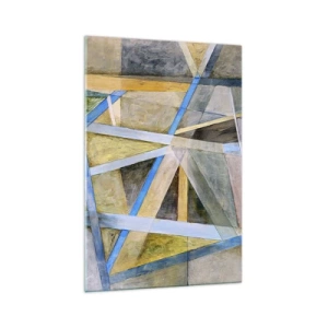 Impression sur verre - Image sur verre - Composition géométrique avec des lignes claires et bleues - 70x100cm - Tout droit ou en diagonale ? - Décoration murale moderne pour le salon et la chambre ARTTOR