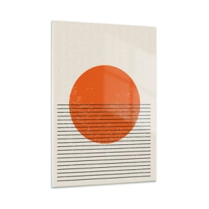 Impression sur verre - Image sur verre - Composition géométrique avec cercle et lignes orange - 50x70cm - Toujours le soleil - Décoration murale moderne pour le salon et la chambre ARTTOR