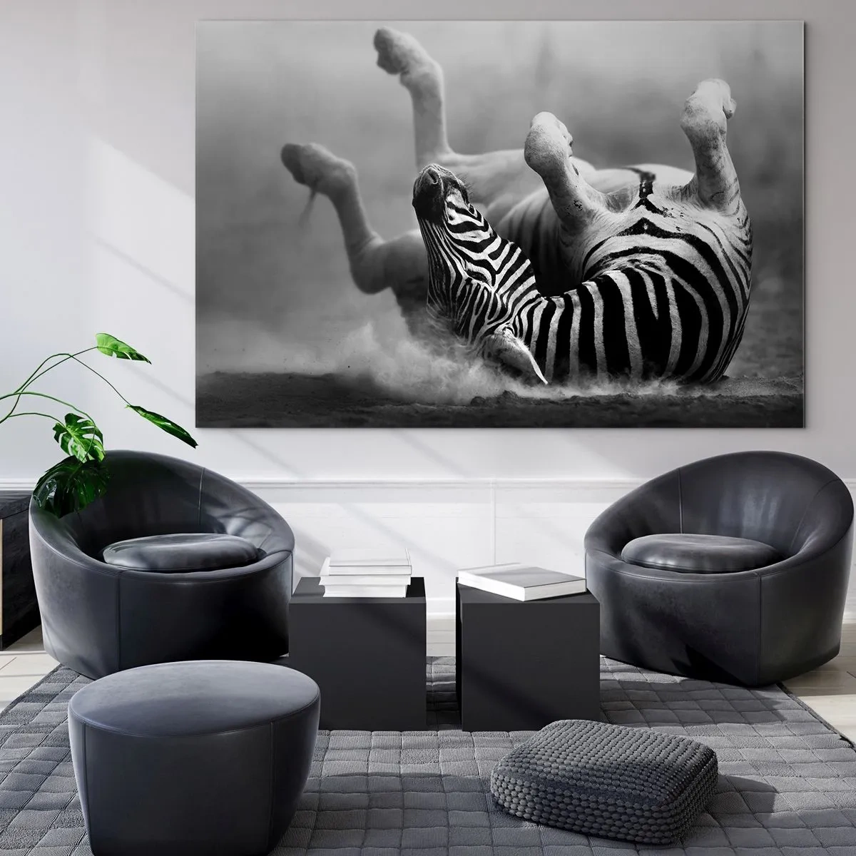Impression sur verre - Image sur verre - Un zèbre couché dans la savane africaine - 70x50cm - Pas uniquement le cheval en rirait - Décoration murale moderne pour le salon et la chambre ARTTOR