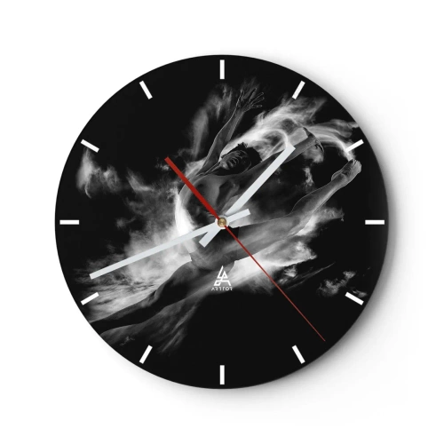 Horloge murale - Pendule murale - Danse dynamique en noir et blanc dans des nuages de fumée - 30x30cm - Coincé en l'air - Décoration murale moderne pour le salon, la cuisine et la chambre ARTTOR