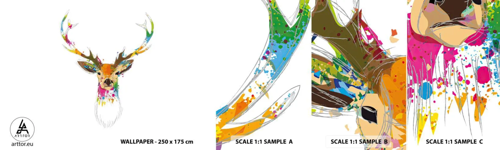 Échantillon De Papier Peint Standard Eco - Un cerf doux baigné de couleur - Abstraction, Animaux, Cerf - 100x30 cm