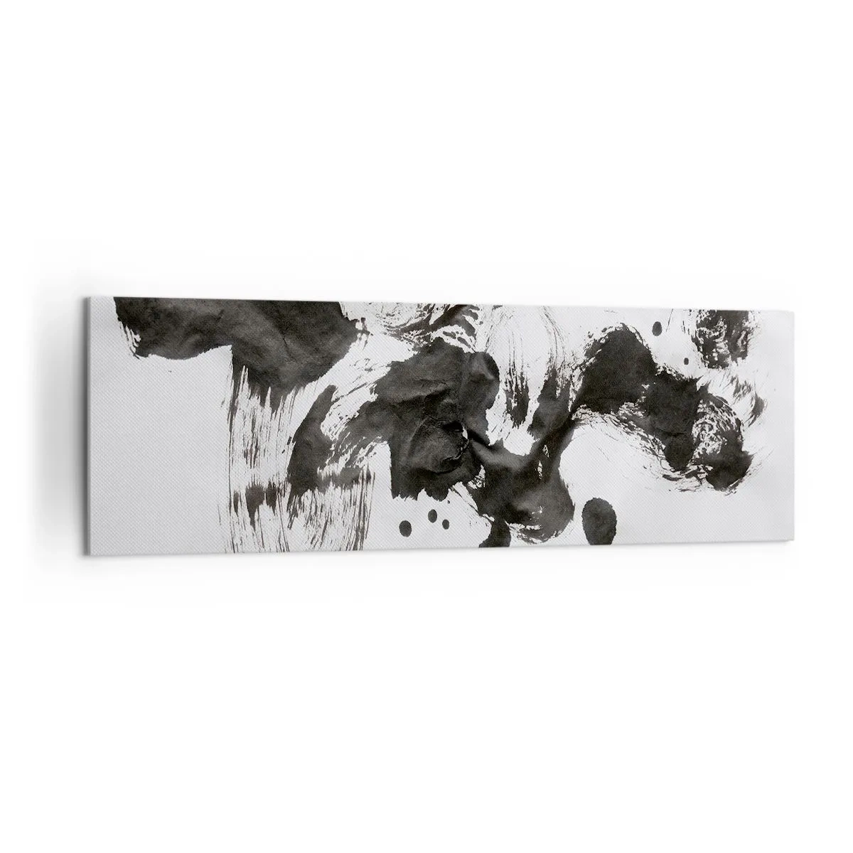 Impression sur toile - Image sur toile - Composition abstraite de taches noires sur fond blanc - 160x50cm - De la méthode dans la folie ? - Décoration murale moderne pour le salon et la chambre ARTTOR