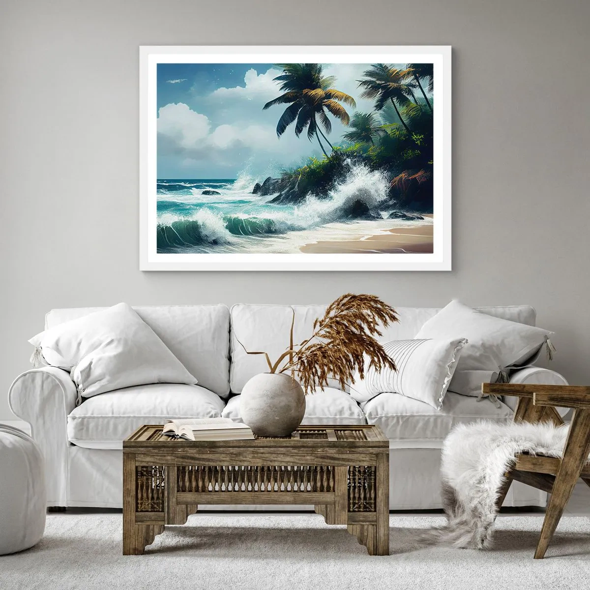 Affiche dans un cadre blanc - Poster - Sur une côte tropicale - 40x40 cm