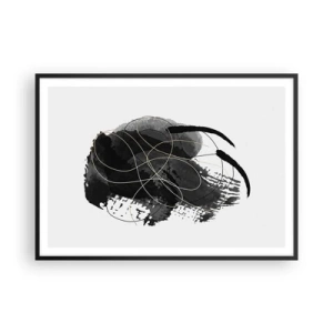Affiche dans un cadre noir - Poster - Abstraction en noir et or sur fond blanc - 100x70cm - Fait de noir - Décoration murale moderne pour le salon et la chambre ARTTOR