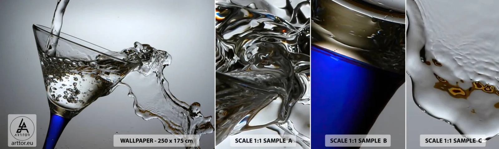 Échantillon de Papier Peint Autocollant Deluxe Sticker - Eau cristalline dans un verre cristal - Verre, Cocktail, La gastronomie - 100x30 cm