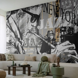 Papier Peint Autocollant Deluxe Sticker - Au rythme de New York - New York, Musique, le jazz - 350x256 cm
