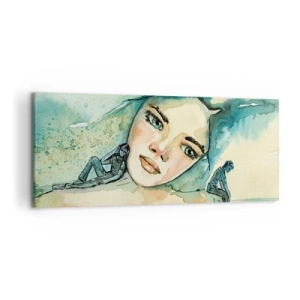 Impression sur toile - Image sur toile - Aquarelle d'un visage de femme avec un motif réfléchissant - 120x50cm - Suis-je bleu? - Décoration murale moderne pour le salon et la chambre ARTTOR