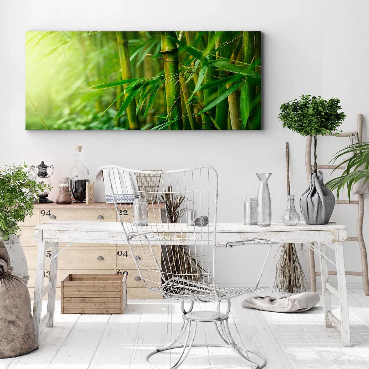 Impression sur toile - Image sur toile - Forêt de bambous verts dans une lumière douce - 120x50cm - Apprenez à connaître le vert lui-même - Décoration murale moderne pour le salon et la chambre ARTTOR