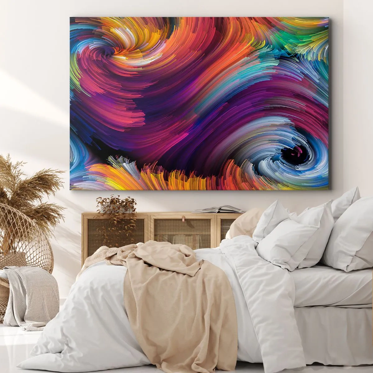Impression sur toile - Image sur toile - Tourbillons abstraits aux couleurs vibrantes - 70x50cm - Le début d'un nouveau monde - Décoration murale moderne pour le salon et la chambre ARTTOR