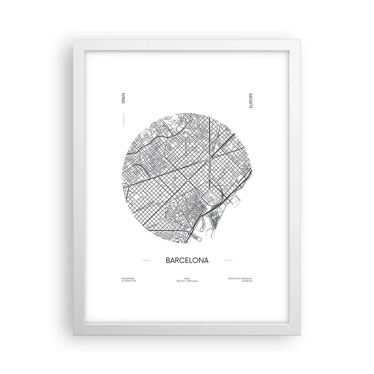 Affiche dans un cadre blanc - Poster - Anatomie de Barcelone - 30x40 cm