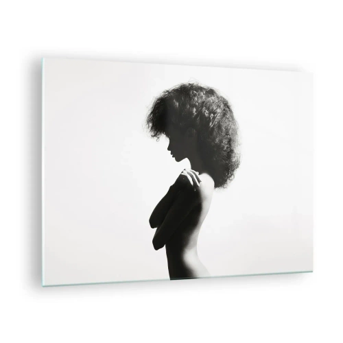 Impression sur verre - Image sur verre - Nu féminin dans une lumière contrastée en noir et blanc - 70x50cm - Comme une fleur au bout d'une fine tige - Décoration murale moderne pour le salon et la chambre ARTTOR