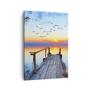 Impression sur toile - Image sur toile - Jetée en bois sur le lac au coucher du soleil - 50x70cm - Il est temps de rentrer... - Décoration murale moderne pour le salon et la chambre ARTTOR