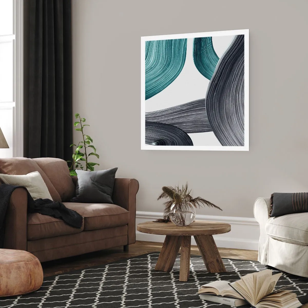 Affiche - Poster - Sentiers émeraude et noirs - 40x40 cm