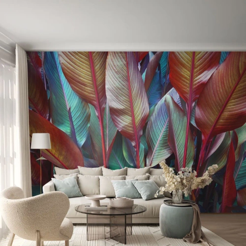 Papier peint sur mesure Premium Sand - Un fourré coloré - Feuilles, Botanique, Bohème