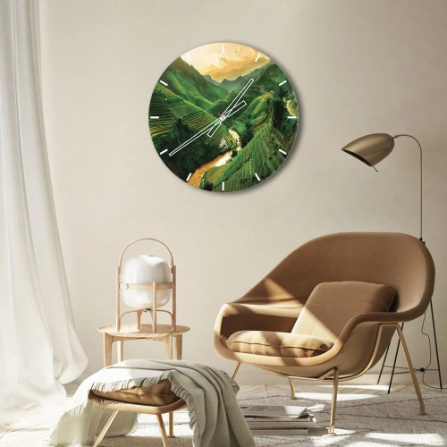 Horloge murale - Pendule murale - Rizières en terrasses parmi les montagnes au coucher du soleil - 30x30cm - Vallée vietnamienne - Décoration murale moderne pour le salon, la cuisine et la chambre ARTTOR