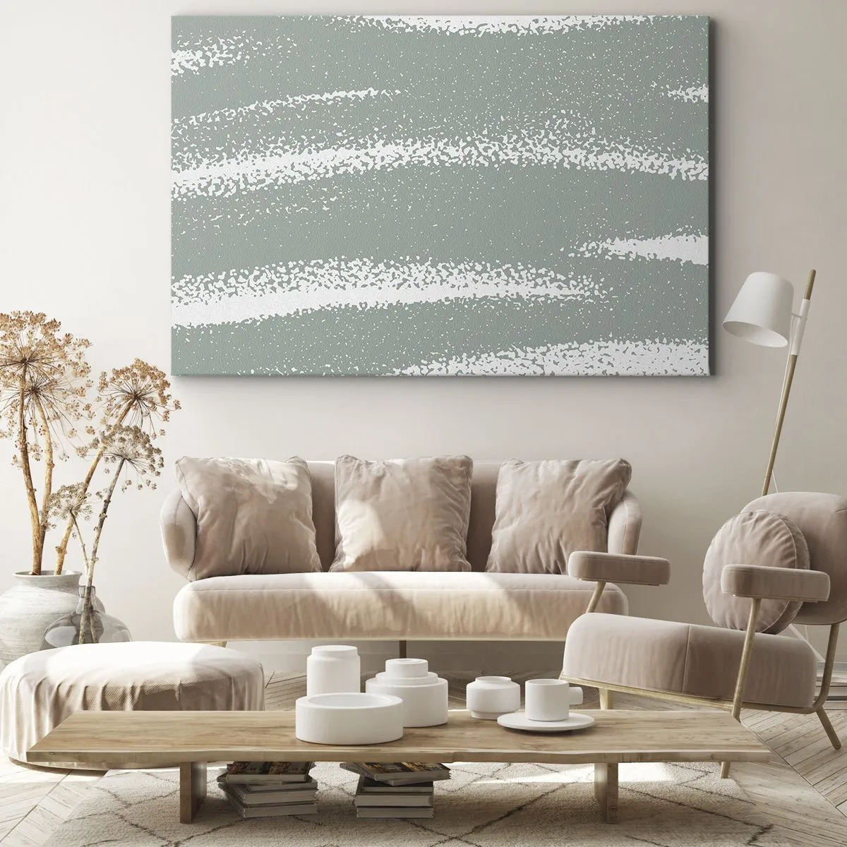 Impression sur toile - Image sur toile - Vagues d'hiver dans les tons menthe et blanc - 70x50cm - Abstraction dans un climat hivernal - Décoration murale moderne pour le salon et la chambre ARTTOR