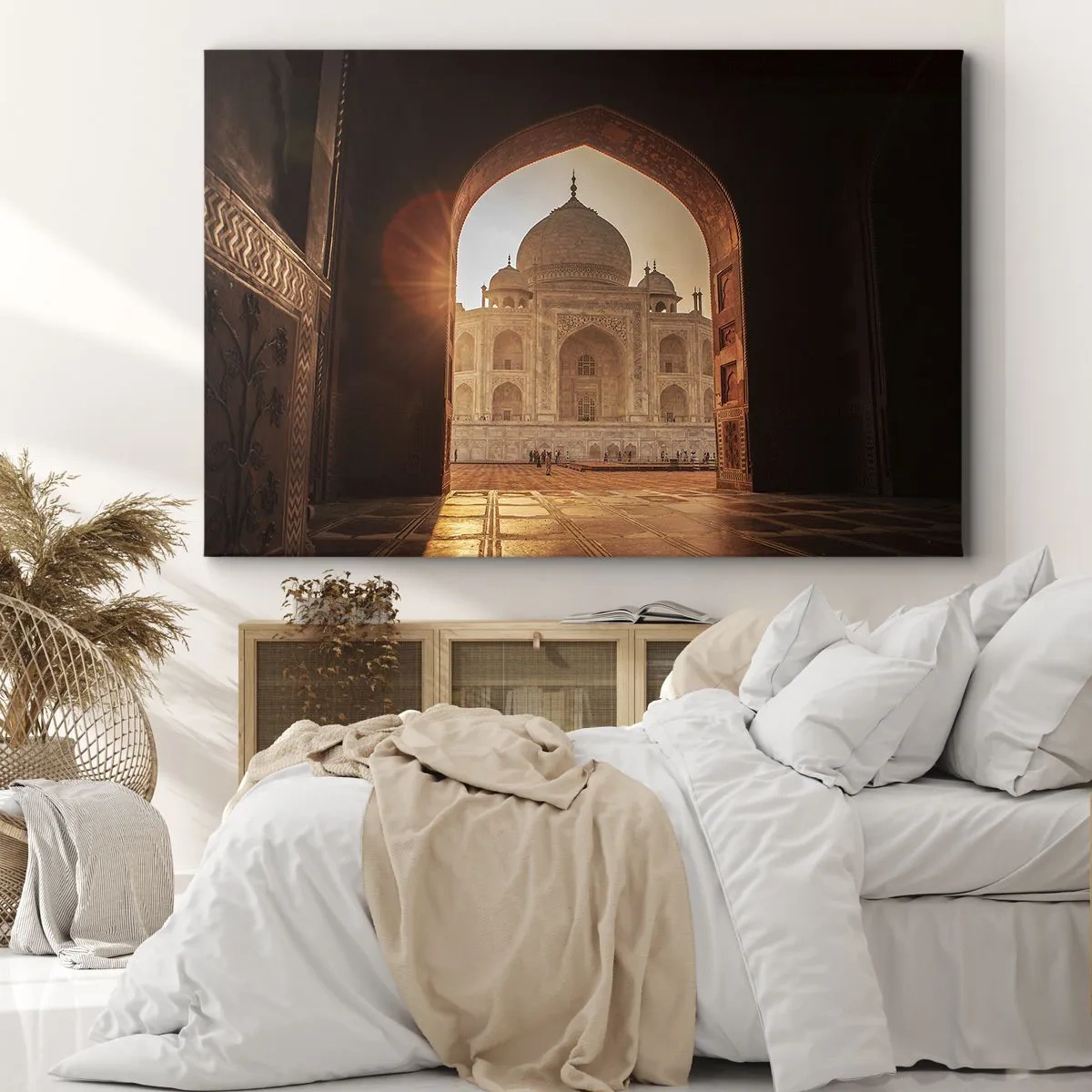 Impression sur toile - Image sur toile - Le Taj Mahal au soleil vu depuis l'arche de la porte - 100x70cm - Un monument à l'amour surnaturel - Décoration murale moderne pour le salon et la chambre ARTTOR
