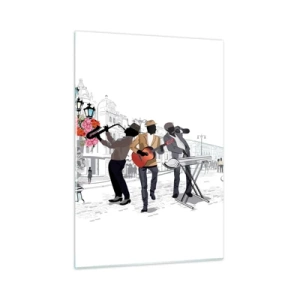Impression sur verre - Image sur verre - Un groupe de jazz jouant dans la rue - 50x70cm - Musique de rue - Décoration murale moderne pour le salon et la chambre ARTTOR