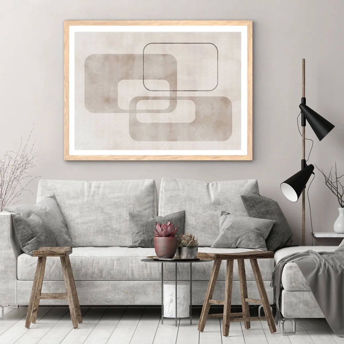 Affiche dans un chêne clair - Poster - Fugue géométrique - 91x61 cm