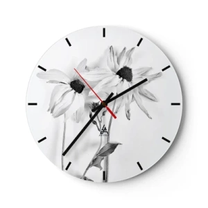 Horloge murale - Pendule murale - Trois fleurs noires et blanches aux pétales légèrement tombants - 30x30cm - Personne ne souhaite être seul - Décoration murale moderne pour le salon, la cuisine et la chambre ARTTOR