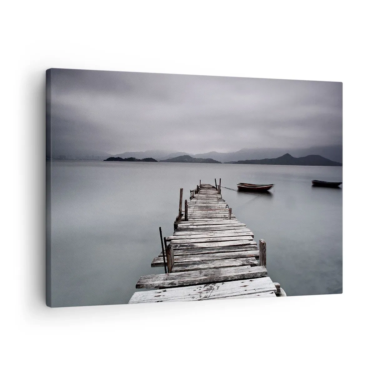 Impression sur toile - Image sur toile - Un pont en bois menant à la surface calme du lac - 70x50cm - Tu peux partir demain - Décoration murale moderne pour le salon et la chambre ARTTOR