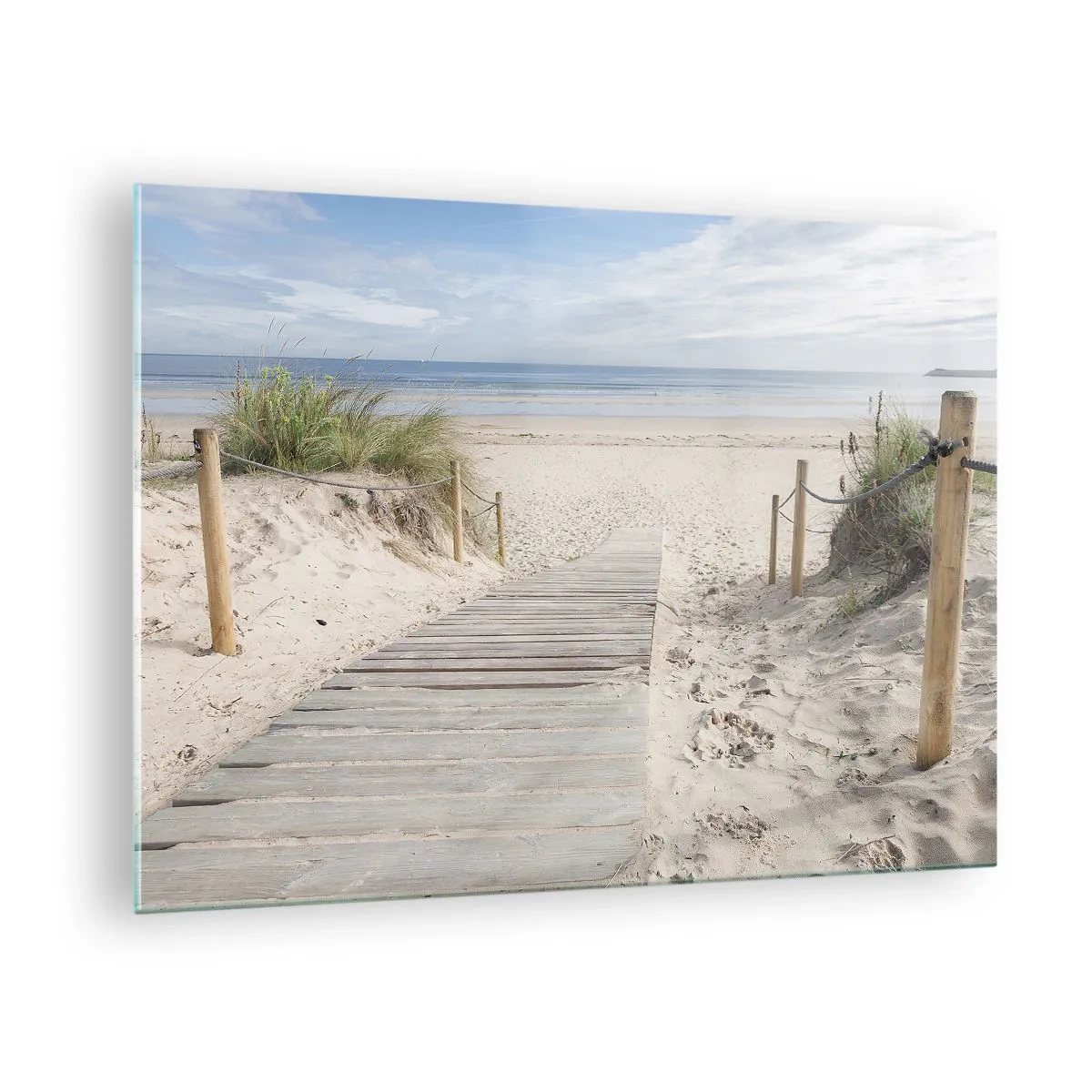 Impression sur verre - Image sur verre - Chemin vers la plage avec vue sur la mer - 70x50cm - A l'horizon - Décoration murale moderne pour le salon et la chambre ARTTOR
