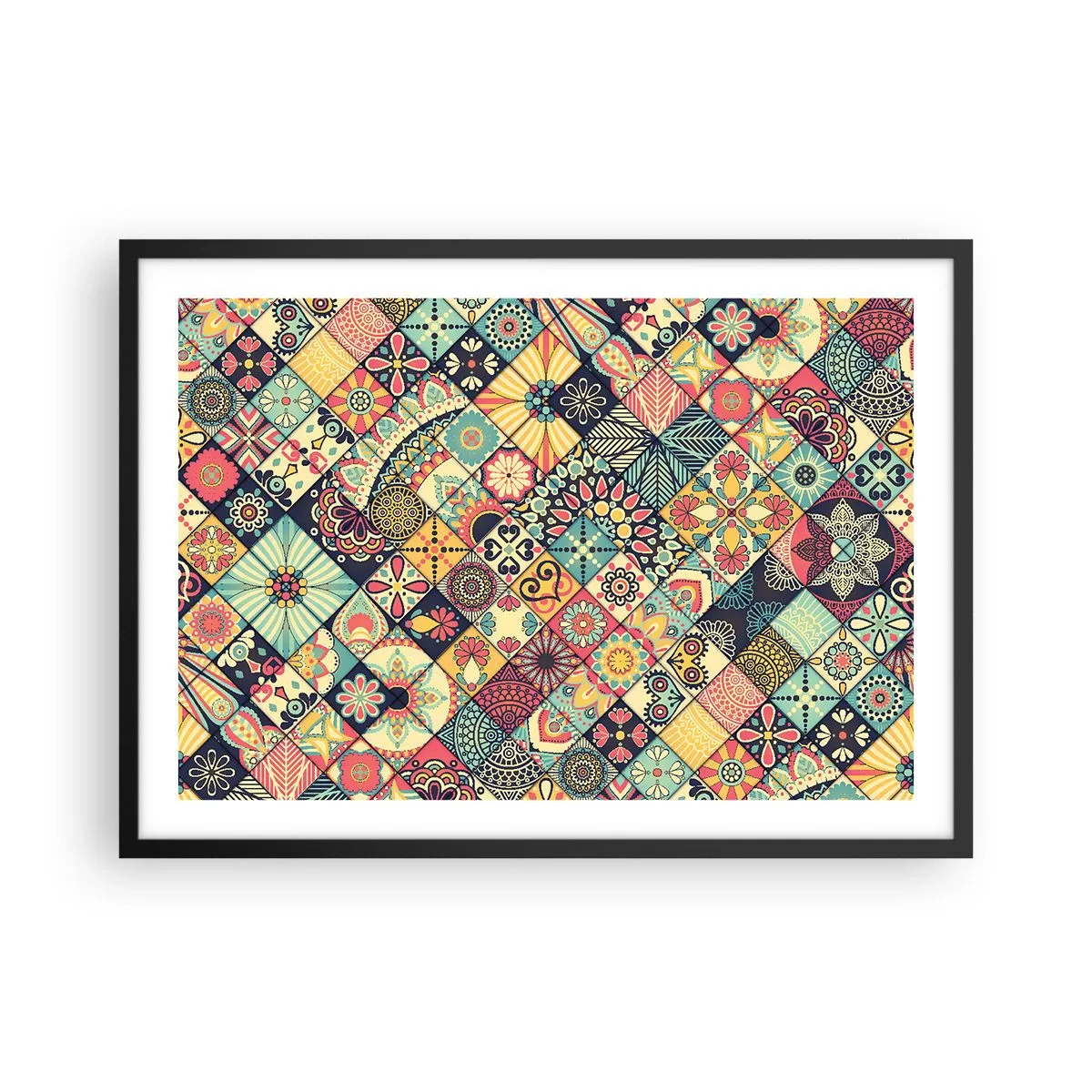 Affiche dans un cadre noir - Poster - Motifs géométriques colorés inspirés du style marocain - 70x50cm - Ambiance marocaine - Décoration murale moderne pour le salon et la chambre ARTTOR