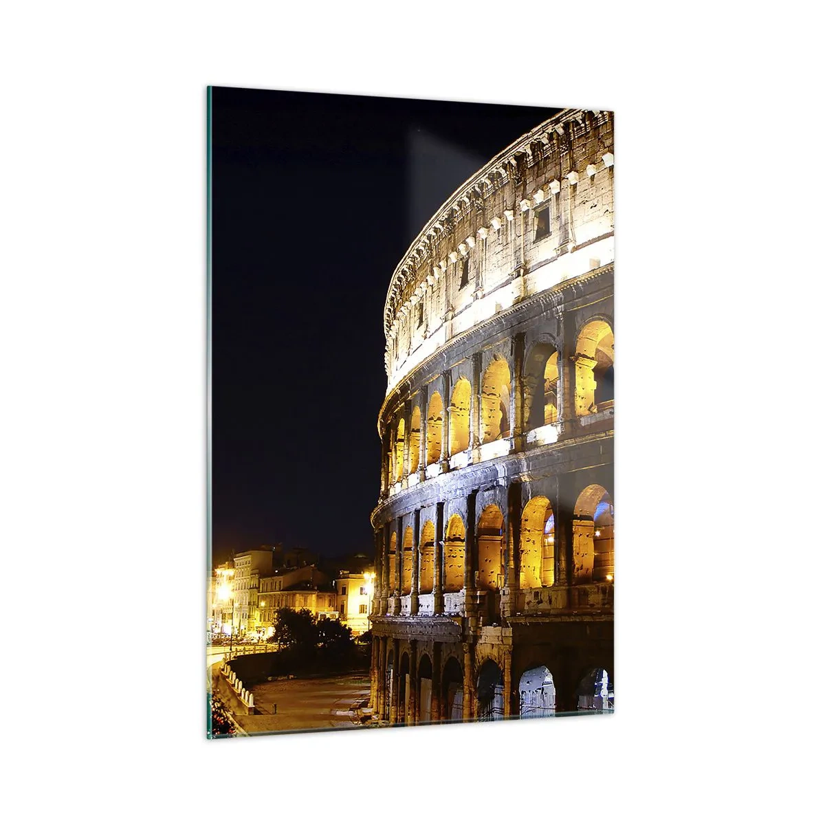 Impression sur verre - Image sur verre - Le Colisée la nuit avec ses arches illuminées - 50x70cm - Il est temps de commencer les Jeux - Décoration murale moderne pour le salon et la chambre ARTTOR