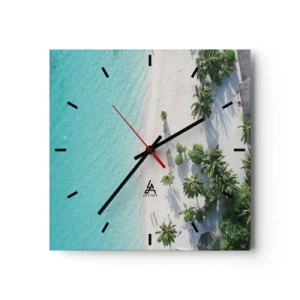 Horloge murale - Pendule murale - Vue plongeante sur une plage tropicale avec de l'eau turquoise et des palmiers - 30x30cm - Vacances au paradis - Décoration murale moderne pour le salon et la chambre ARTTOR