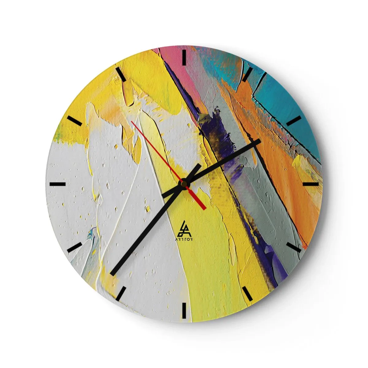 Horloge murale - Pendule murale - Abstraction colorée avec une prédominance de jaune, de blanc et de bleu - 30x30cm - Anatomie du monde - Décoration murale moderne pour le salon, la cuisine et la chambre ARTTOR