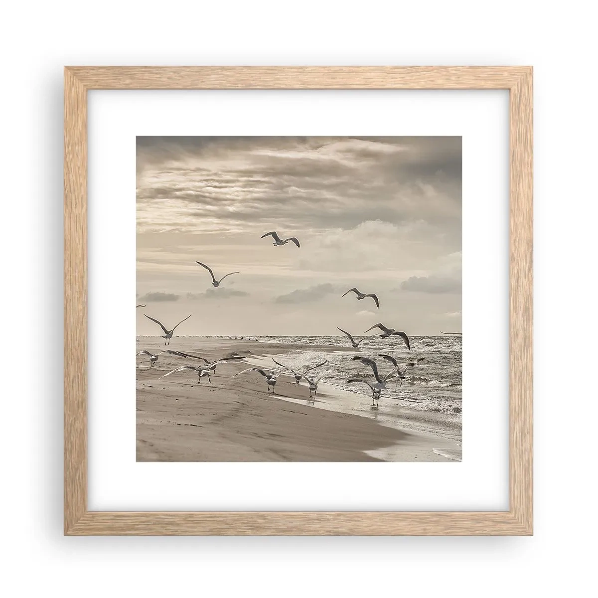 Affiche dans un chêne clair - Poster - Le bruit de la mer, le chant des oiseaux - 30x30 cm