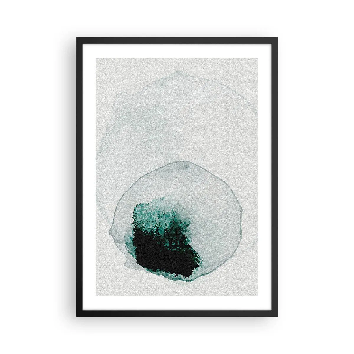 Affiche dans un cadre noir - Poster - Forme organique abstraite dans des tons de vert - 50x70cm - Dans une goutte d'eau - Décoration murale moderne pour le salon et la chambre ARTTOR
