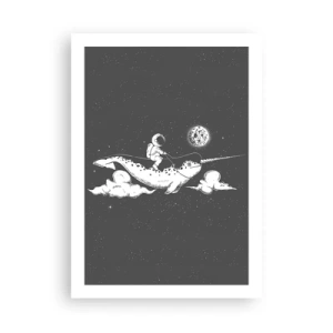 Affiche - Poster - Astronaute sur le dos d'un narval dans l'espace - 50x70cm - Cavalier de l'espace - Décoration murale moderne pour le salon et la chambre ARTTOR