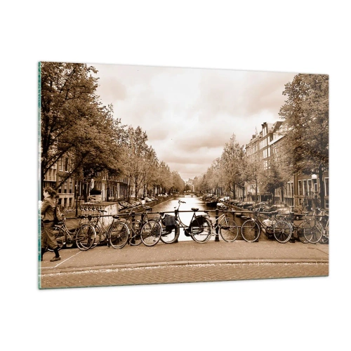 Impression sur verre - Image sur verre - Pont d'Amsterdam avec vélos rétro - 120x80cm - Ambiance hollandaise - Décoration murale moderne pour le salon et la chambre ARTTOR