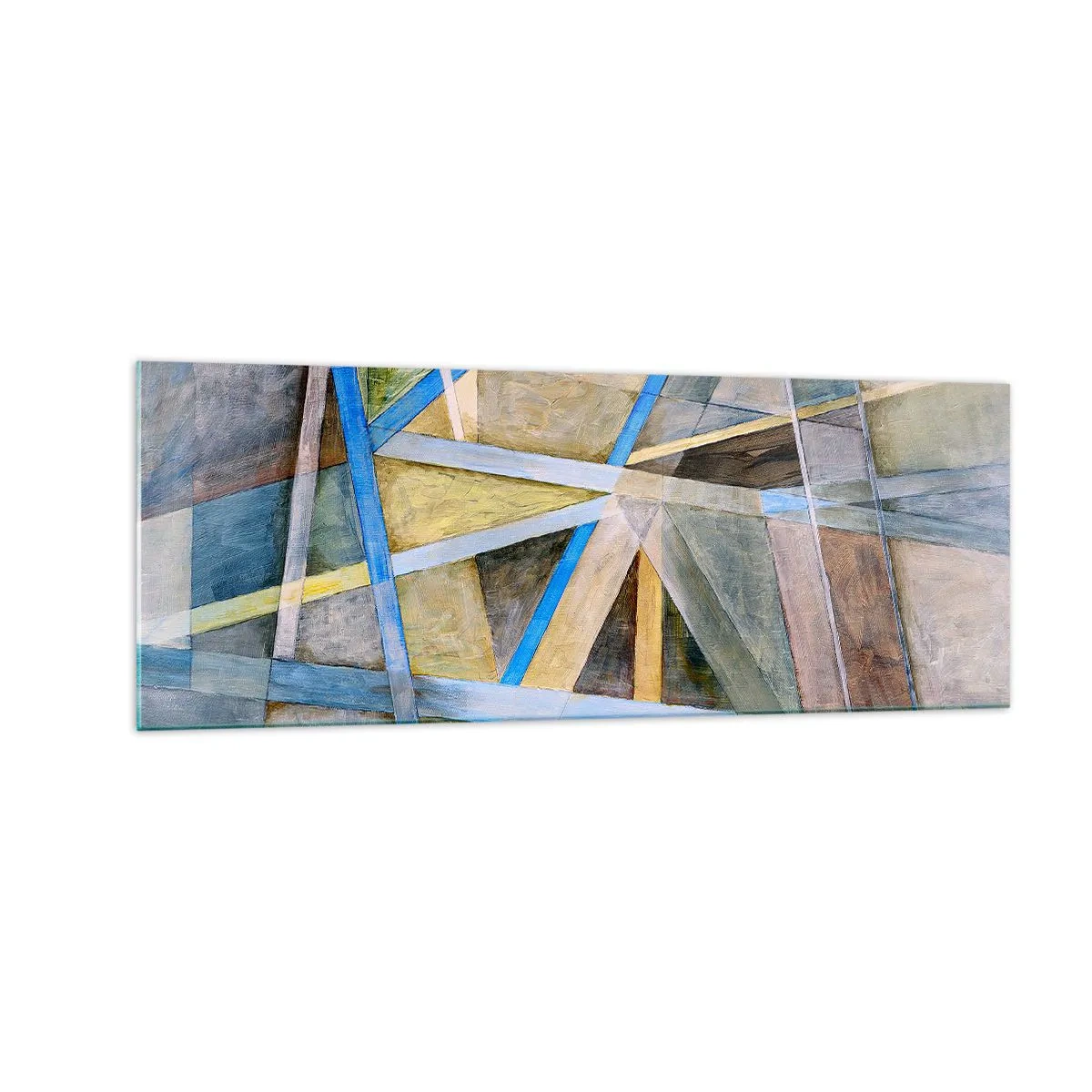 Impression sur verre - Image sur verre - Composition géométrique avec des lignes claires et bleues - 140x50cm - Tout droit ou en diagonale ? - Décoration murale moderne pour le salon et la chambre ARTTOR