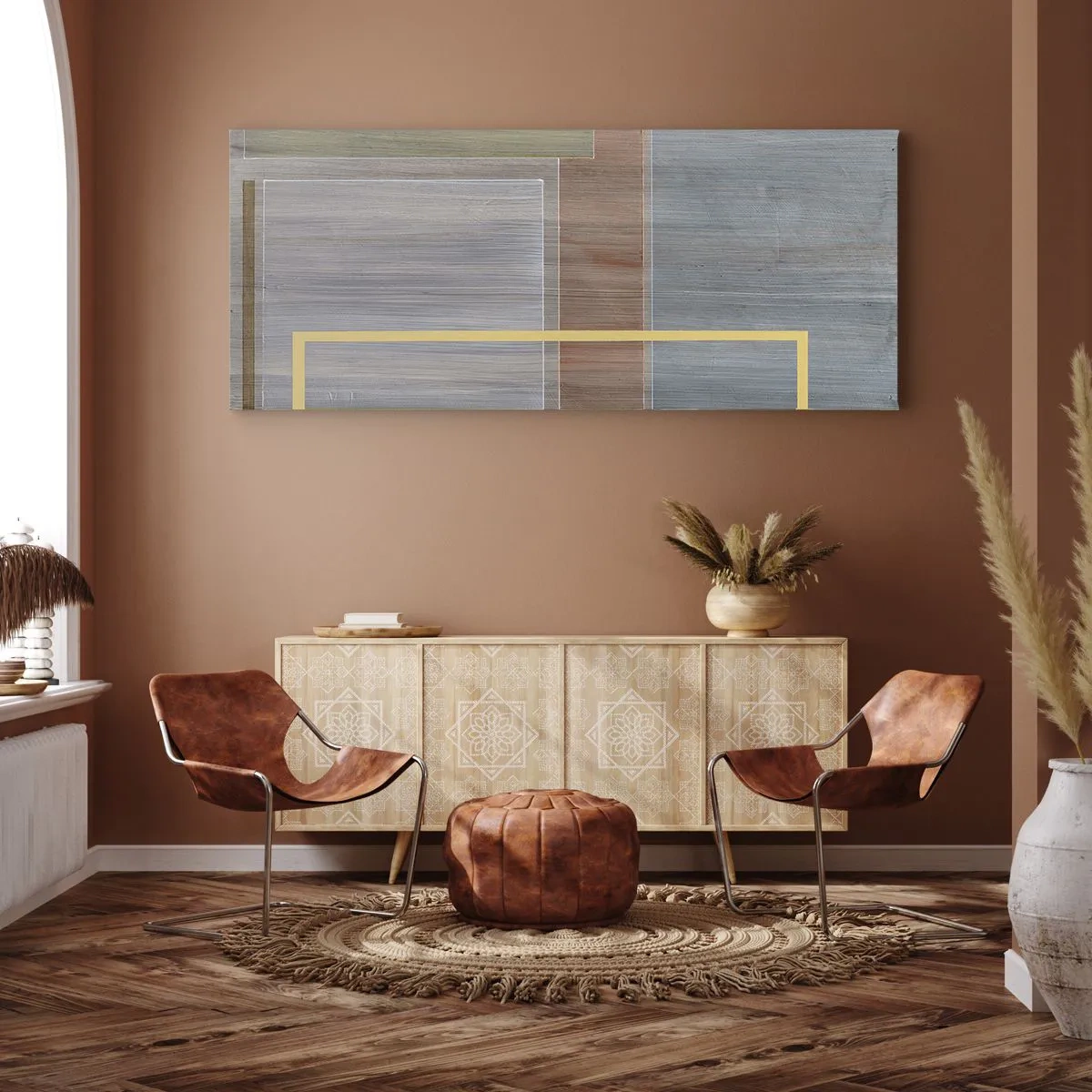 Impression sur toile - Image sur toile - Composition géométrique aux couleurs pastel avec des rectangles - 160x50cm - Simple et calme - Décoration murale moderne pour le salon et la chambre ARTTOR