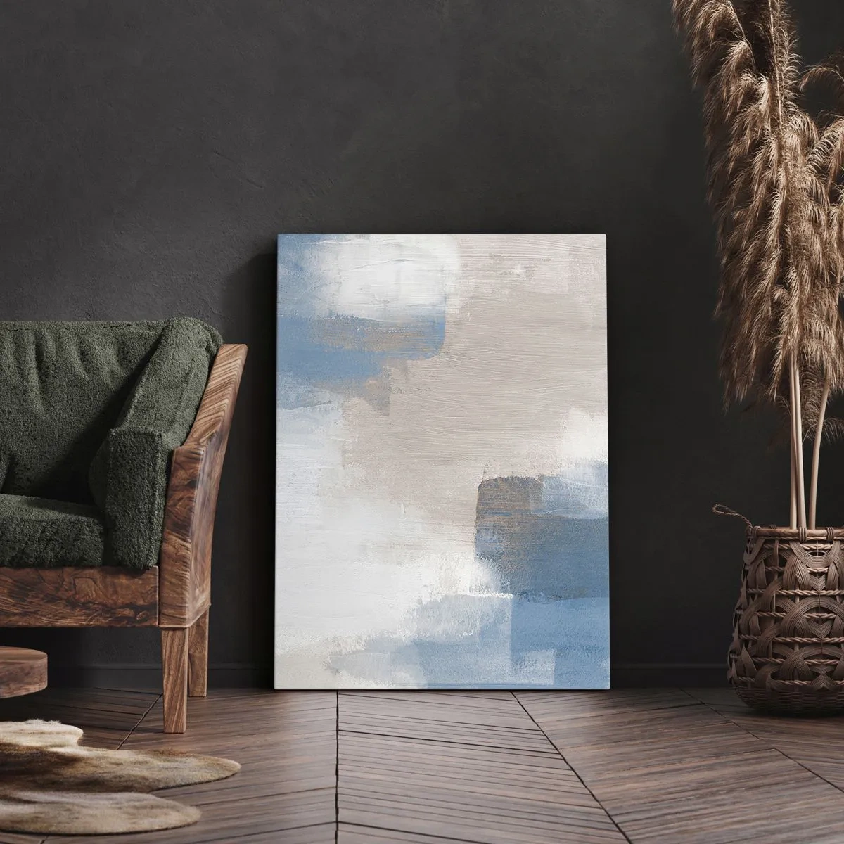 Impression sur toile - Image sur toile - Abstraction rose derrière un rideau de bleu - 45x80 cm