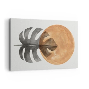 Impression sur toile - Image sur toile - Feuille de Monstera et cercle doré sur fond clair - 120x80cm - Toujours le soleil - Décoration murale moderne pour le salon et la chambre ARTTOR