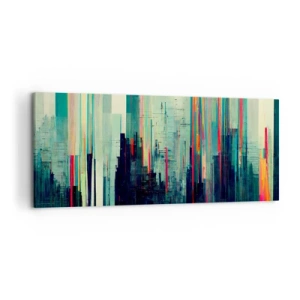 Impression sur toile - Image sur toile - Abstraction avec des lignes verticales et un horizon urbain - 120x50cm - Ville futuriste - Décoration murale moderne pour le salon et la chambre ARTTOR